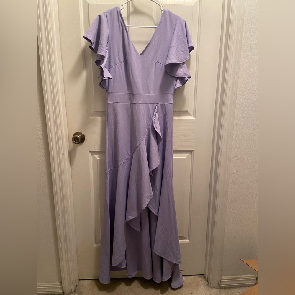 Purple V-Neck Floor Length Dress with Slit